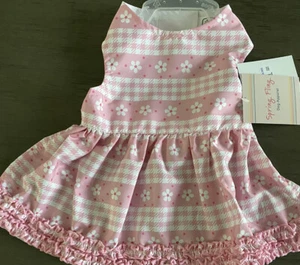 Vestido Halter SIMPLY WAG Rosa a Cheque Margarita Volantes PRIMAVERA PASCUA Cachorro/Perro XSMALL - Imagen 1 de 3