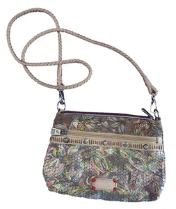 Mini Cartera Sakroots Campus Artista Círculo Paz Pájaro Estampado Bandolera Lentejuelas Yute - Imagen 1 de 11