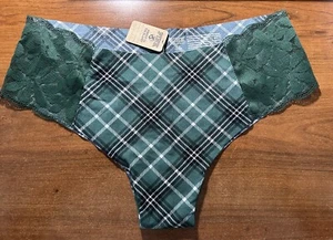Victoria's Secret PINK No-Show, grün kariert Spitzenborte Chester Größe Large - Bild 1 von 3