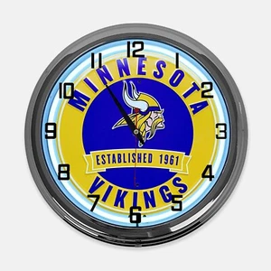 18" Minnesota Vikings Metal Sign Designed White Neon Clock - Picture 1 of 6