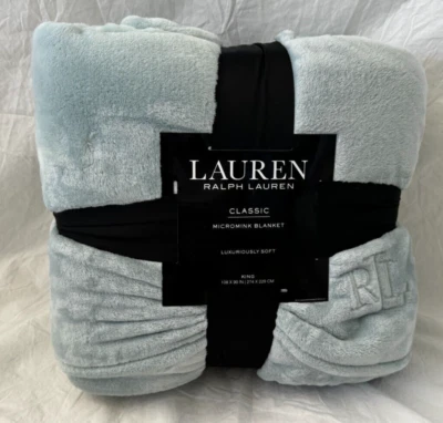 Ralph Lauren Classic Blue / Teal Micromink King Blanket NIP - Image 1 of 4