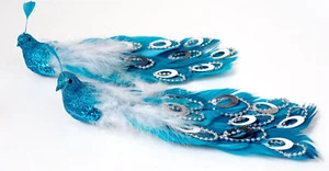 Kingfisher Blue Peacock Clip On Birds Christmas Tree Decorations (Set of 2) - Imagen 1 de 1