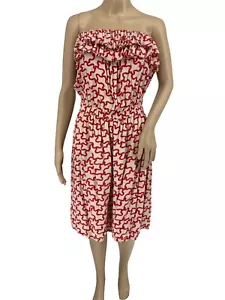 Jaloux strapless dress M Party ruffle orange beige knee length pleated stretchy - Picture 1 of 9