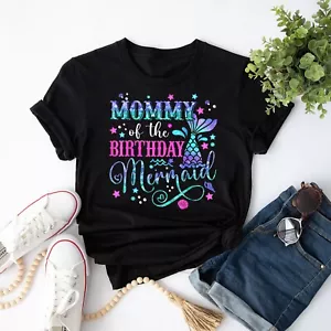 Mommy Of The Birthday Mermaid Girl Bday Party Squad Family T-Shirt - Picture 1 of 22