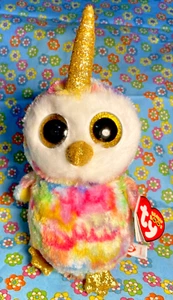 TY BEANIE BOOS "ENCHANTED" - Tie-Dye RAINBOW "UNIOWL" 6 in - MWT - Retired - Picture 1 of 5