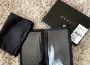 GUCCI Photo Frame Black Leather Foldable Rubber band with GG Monogram Case Italy - Picture 1 of 11