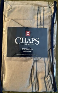Ralph Lauren Chaps CASABLANCA Euro Pillow Sham 26” Blue Tan Grain Sack Stripe - Picture 1 of 3