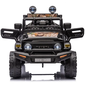 POSHO 12V 4WD Licensed Toyota Land Cruiser FJ40 Ride-on Car With Remote - Black - Picture 1 of 22