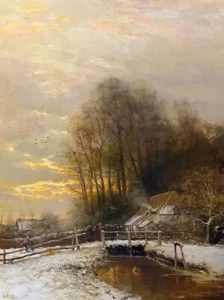 Oil painting louis apol - winter landscape with peasant woman and child canvas - Picture 1 of 1
