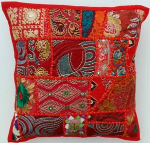 Indian Cotton Handmade 20x20" Inch Vintage Pillow Cover Boho Embroidery Cushions - Picture 1 of 2