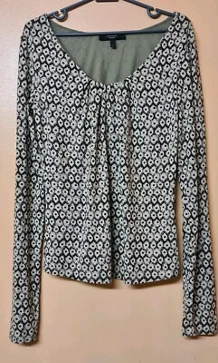 Max Mara Weekend Blouse Top Brown Cream Patterned Long Sleeve Scoop Neck Size L - Image 1 of 4