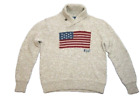 Polo Ralph Lauren &#39;67 Cotton Silk Linen Shawl Collar Flag Sweater Tan Men&#39;s M