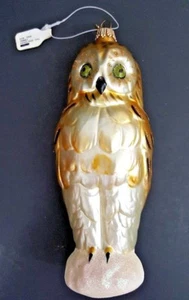Woodland Owl Gold With Glitter Accents Glass Christmas Ornament 6 1/2" x 3" NWT - Picture 1 of 7