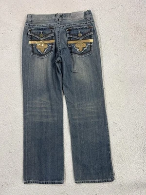 Pantalones de mezclilla Y2K Xtreme Couture para hombre 30x28 azul pierna recta bolsillos adornados Foto 1 de 4