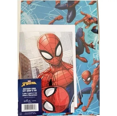 Marvel Spider-Man Wrapping Paper + Birthday Card & Gift Tag Set – Superhero Them - Image 1 of 2