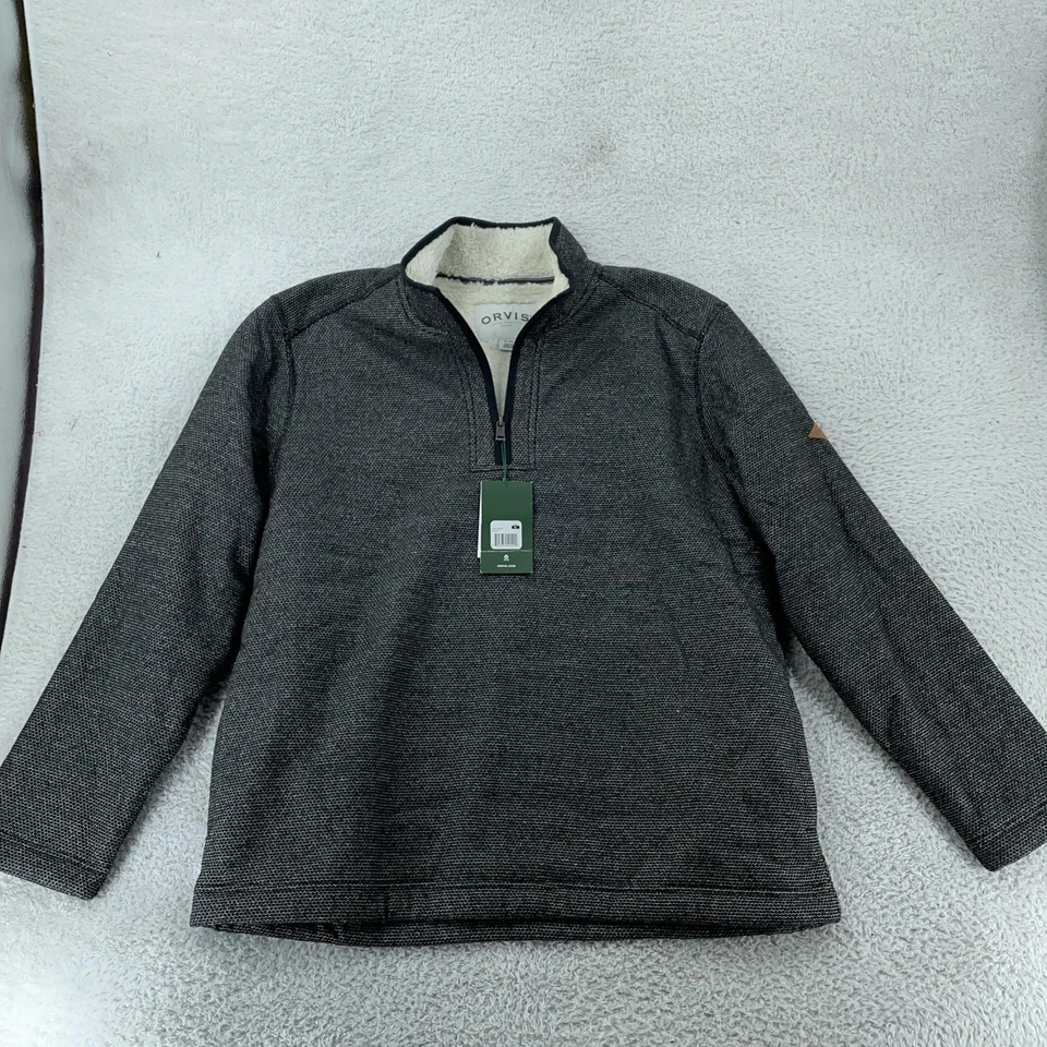 ORVIS Sherpa Lined Fleece 1/4 Zip Pullover Sweater Black/White Men's Medium