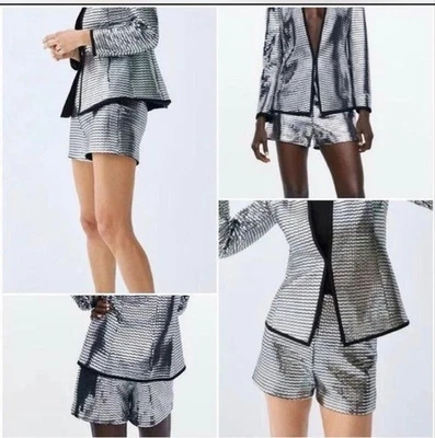 ZARA • CHAQUETA BLAZER TRINNY PLATEADA TRIÁNGULO LENTEJUELAS METALIZADAS Talla S Foto 1 de 4