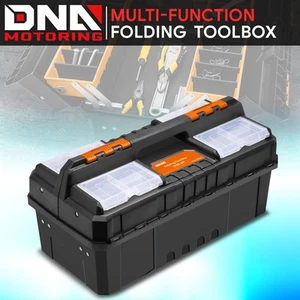 Portable 2-Layer Multi-Function Folding Plastic Tool Storage Box Lockable Orange - Picture 1 of 7