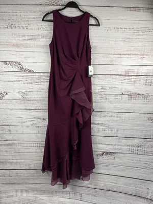 Adrianna Papell Dress Womens 10 Cabernet Ruffle Crepe Halter Gown AP1E210658 - Image 1 of 4
