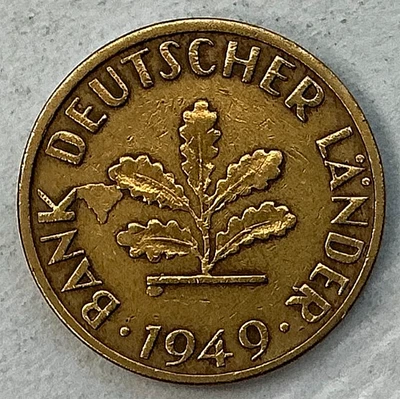 1949 J Die Error Germany - Federal Republic 5 Pfennig KM# 102 - Image 1 of 2
