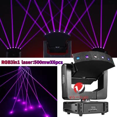 6 Eye Moving Head Laser Light Show RGB Animation Laser Light XYZ Axis Rotation - Image 1 of 4