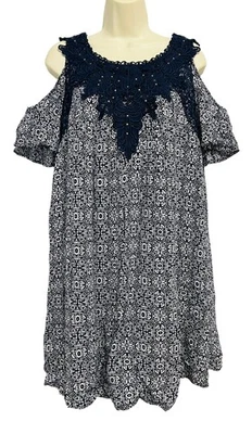 Knox Rose Dress Womens 2XL Boho Cold Shoulder Crochet Lace Lined Floral - Image 1 of 4