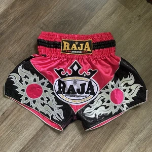 Muay Thai Kickbox Shorts klein rot schwarz Sonne Stickerei RAJA Boxen Vintage - Bild 1 von 5
