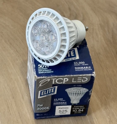 TCP LED7MR16GU1030KFL 7W (50W Equal) MR16 3000K GU10 Dimmable LED Light Bulb - Image 1 of 2