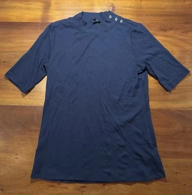 Talbots Petites Womens Navy Ribbed Mock Neck Knit Tee Size P - Image 1 of 4