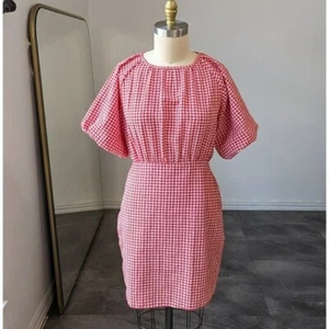 NEW Trendyol Gingham Balloon Sleeve Dress Red White L summer valley preppy - Picture 1 of 8