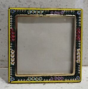 VINTAGE ANTIQUE MICRO MOSAIC GOLD PICTURE FRAME SQUARE ITALY 3X3 Brass Ship Fast