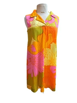 Vintage Neiman Marcus Prototype Neon Hibiscus Flowers Midi Dress Women's Size 12 - Image 1 of 4
