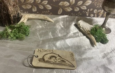 Pagan Raven Skull Keychain Handmade With Runes  - Image 1 of 2