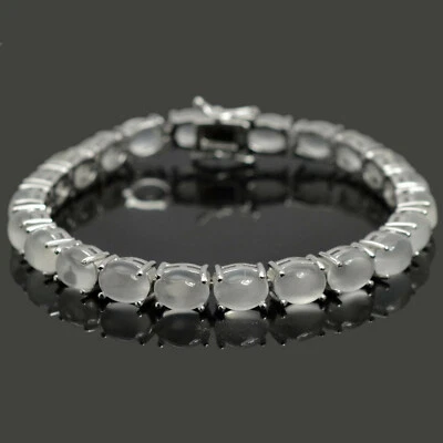 Теннисный браслет из стерлингового серебра 925 пробы с натуральным белым лунным камнем овальной огранки драгоценными камнями  - Изображение 1 из 4