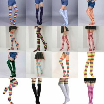 Calcetines para mujer a rayas rodilla transparente niñas sobre el muslo más medias Foto 1 de 4
