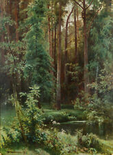 Dream-art Oil painting 俄罗斯画家希施金风景作品 森林深处的 Deep in the forest Russian painter 36"