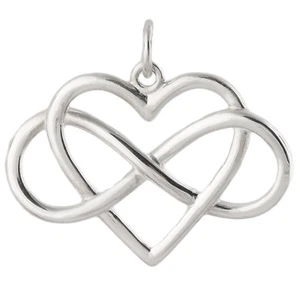 Infinity Heart Charm - 925 Sterling Silver - Infinite Pendant Love Heart Hearts  - Picture 1 of 2
