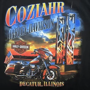 NWT COZIAHR HARLEY DAVIDSON DECATUR, IL BLACK GRAPHIC T SHIRT MENS SIZE L - Picture 1 of 19