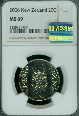 2006 NEW ZEALAND 20 CENTS NGC MS69 MAC FINEST MAC SPOTLESS 3,000 MINTED * - Image 1 of 2