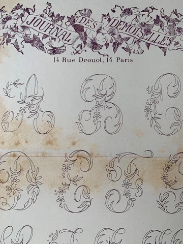 Antique 1870s French Journal des Demoiselles Embroidery pattern Alphabet Cover
