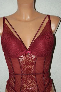 STRINGBODY * Body * Teddy * Push Up -Mieder bordeaux Spitze Glitzersteine 80 B - Bild 1 von 4
