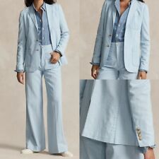 Bule Linen Women Suits Set 2 Piece Modern Blazer Pants Formal Wedding Party Wear