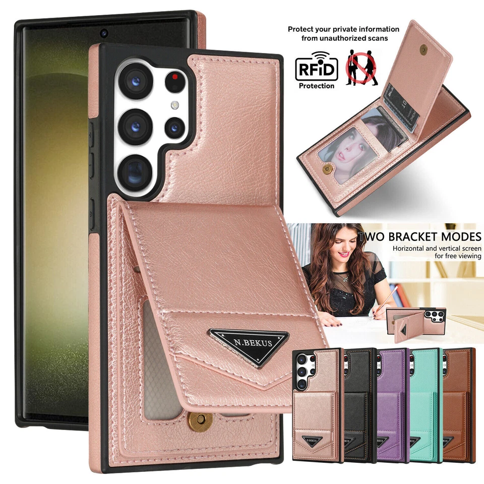 Leather Wallet Card Stand Cover Case For Samsung S24 Ultra S23 Plus S22 S21 FE - Image 1 of 4