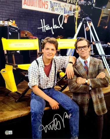 MICHAEL J FOX & HUEY LEWIS Signed Autograph "BACK TO THE FUTURE" 16x20 Photo BAS Cover