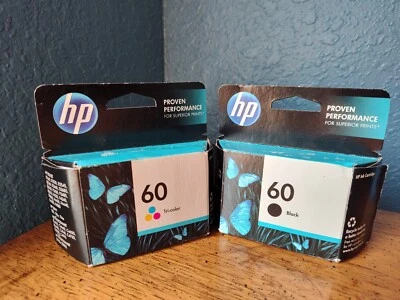 Lote de cartucho de tinta HP 60 genuíno lacrado preto e HP tricolor EXP 12/14 e 11/10 - Imagem 1 de 4