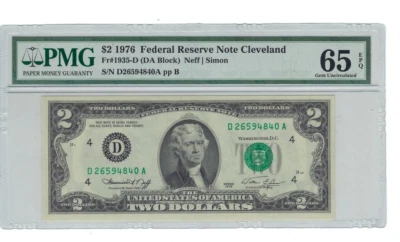 United States-Federal Reserve 2 Dollars 1976 Fr#1935-D (DA Block) UNC Grade 65 - Image 1 of 2