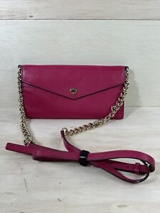 Michael Kors Purse Crossbody Bag Leather Fuscia Pink Strap Gold Chain