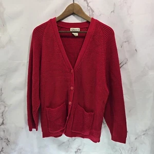 Vintage Cardigan Womens Large Red Knit Jacket Sweater Button Up Granny Acrylic - Picture 1 of 8