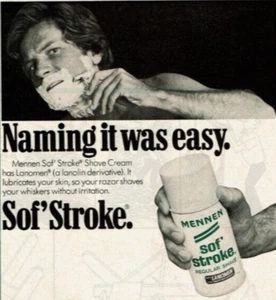 1977 Vintage Print Ad Mennen Sof' Stroke Shave Cream Lanomen Naming it was easy - Picture 1 of 2