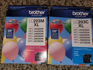 2 Brother LC203C XL (BLUE) & LC203MXL (MAGENTA) Ink Cartridge Expired 07 18 (T2) - Picture 1 of 1